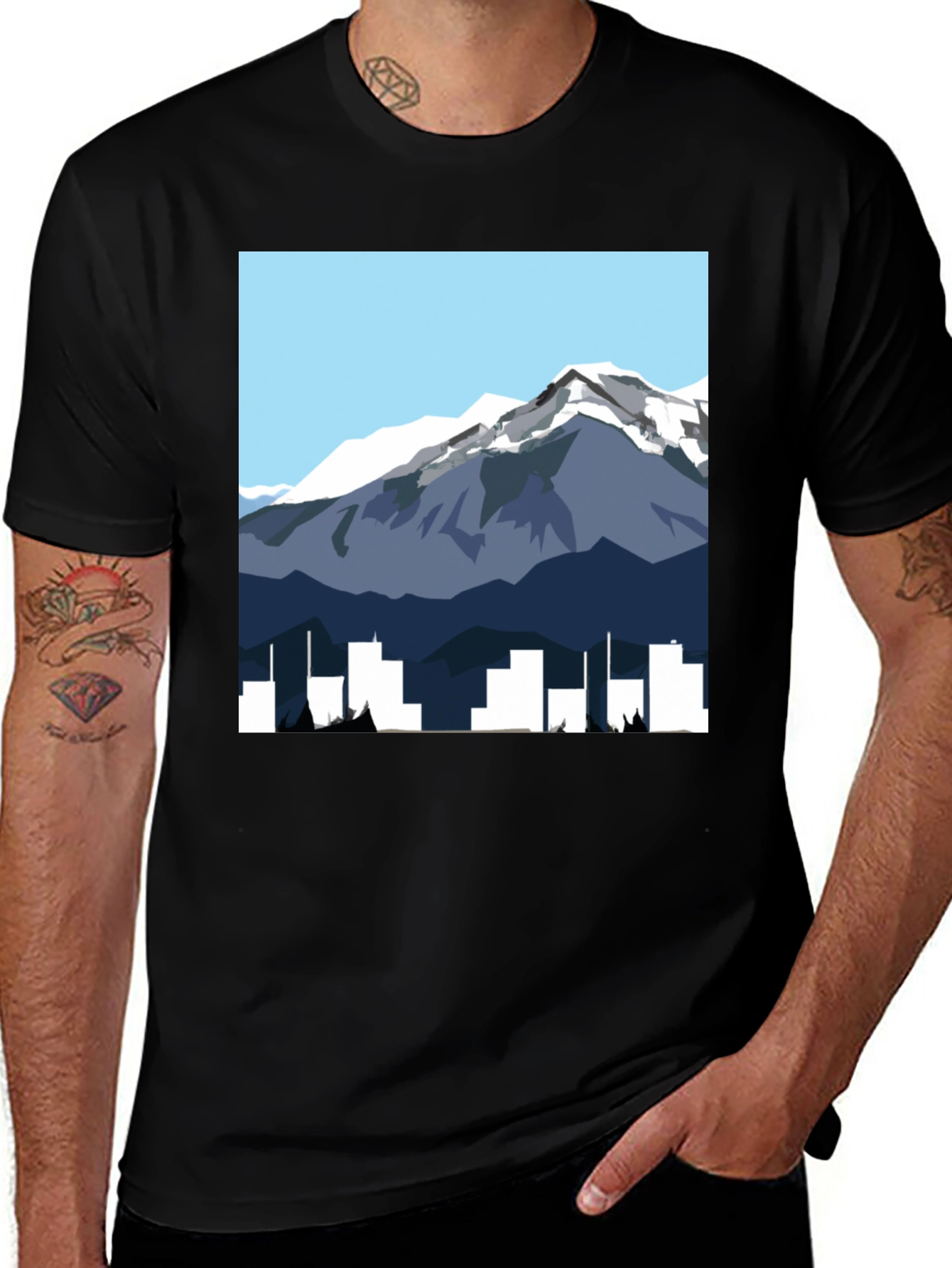Variant 17 of Mountain & City Graphic Tee - Men's Black T-Shirt
