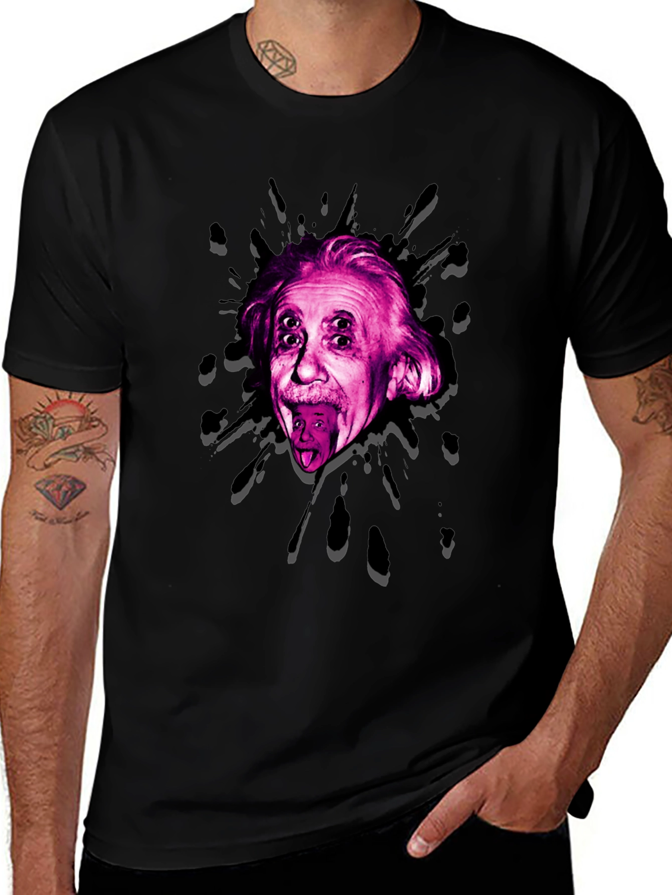 Variant 22 of Einstein Pink Pop Art Black T-Shirt