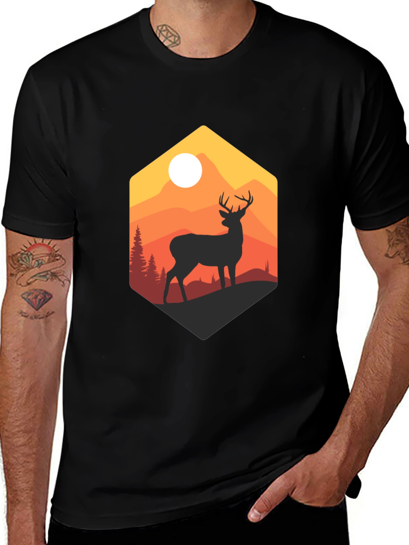 Variant 14 of Men's Black Deer Mountain Graphic T-Shirt