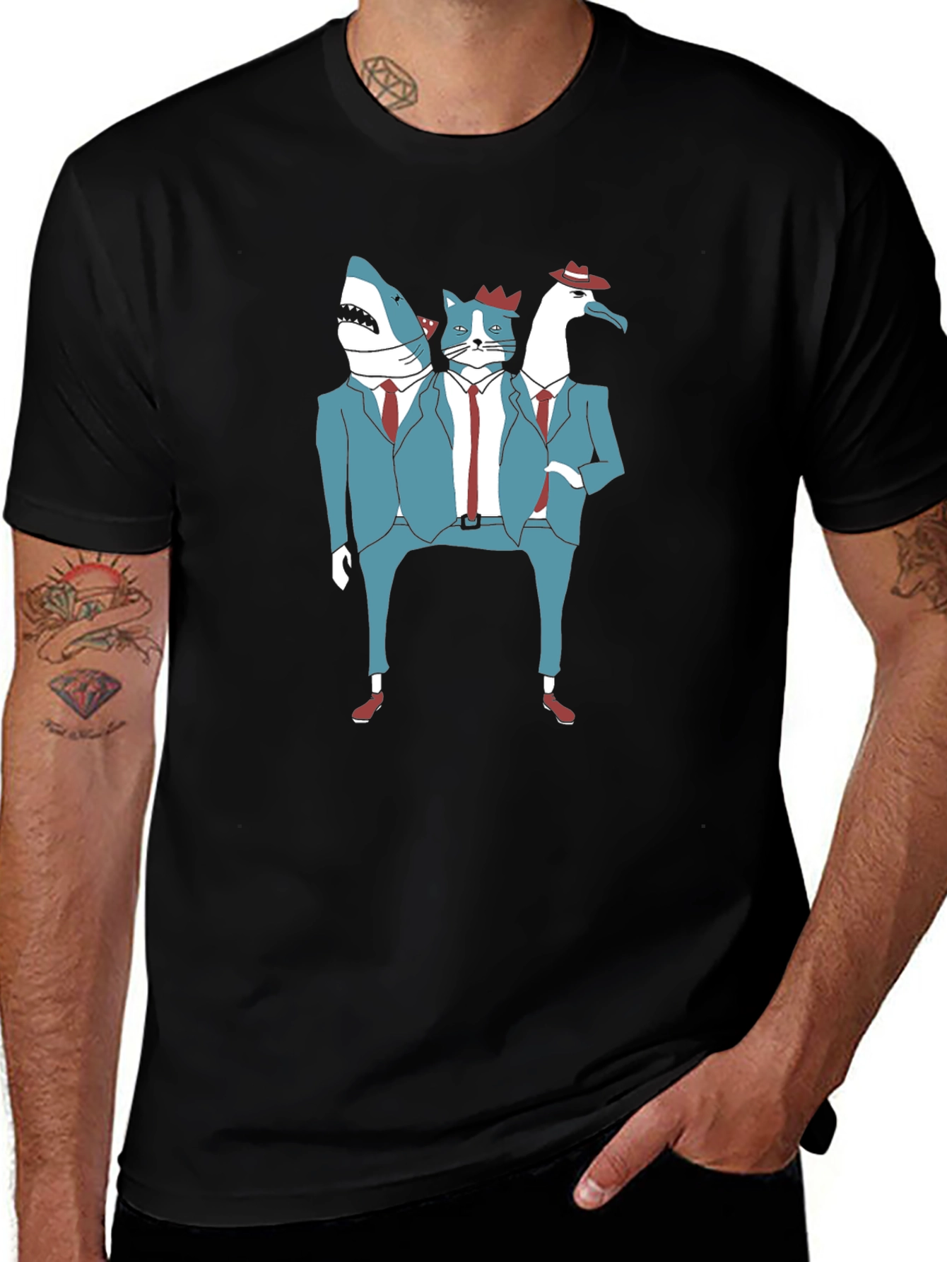 Variant 28 of Men's Black T-Shirt - Animal Trio in Suits