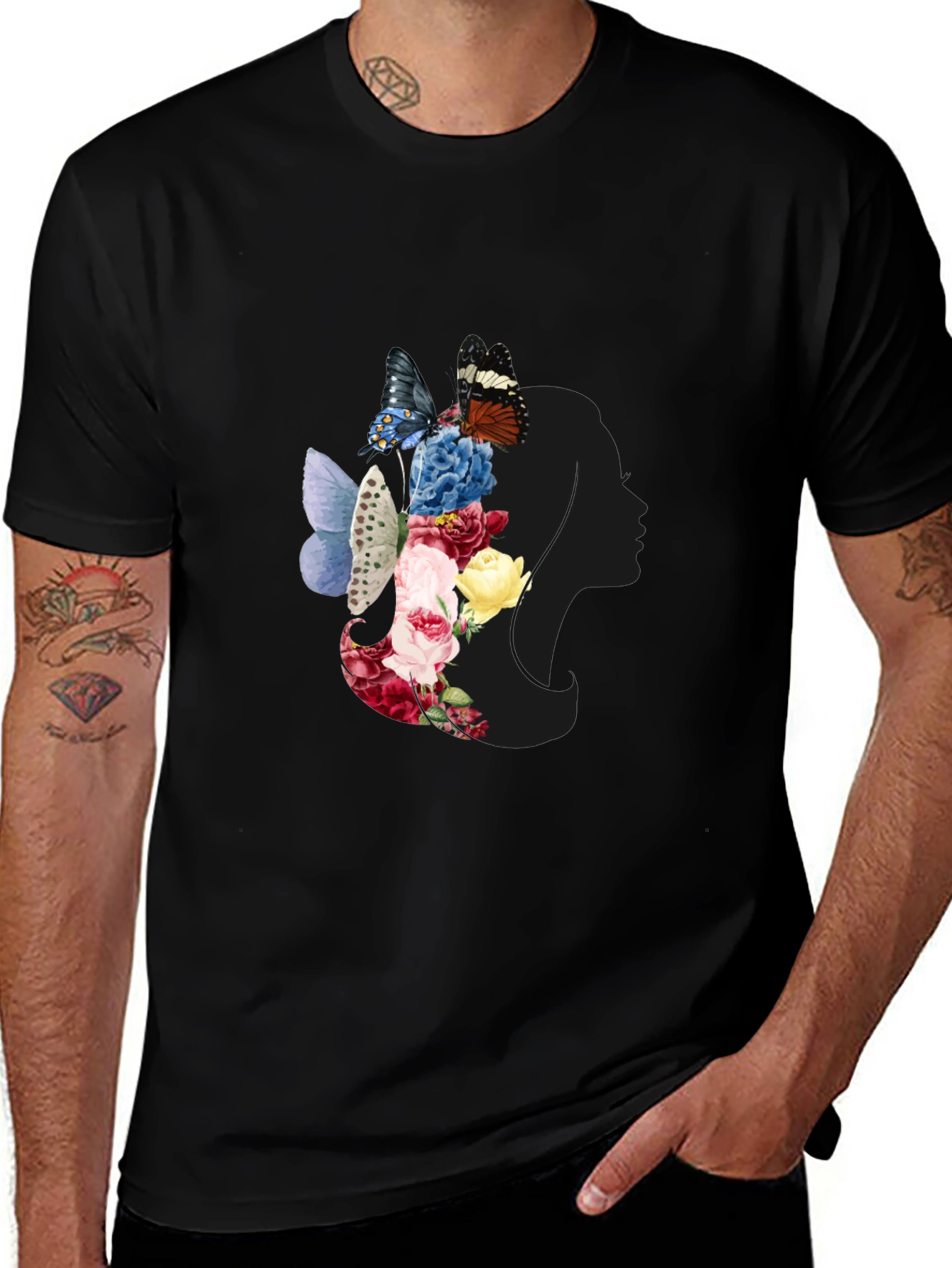 Variant 13 of Floral Butterfly Woman Silhouette Graphic Tee