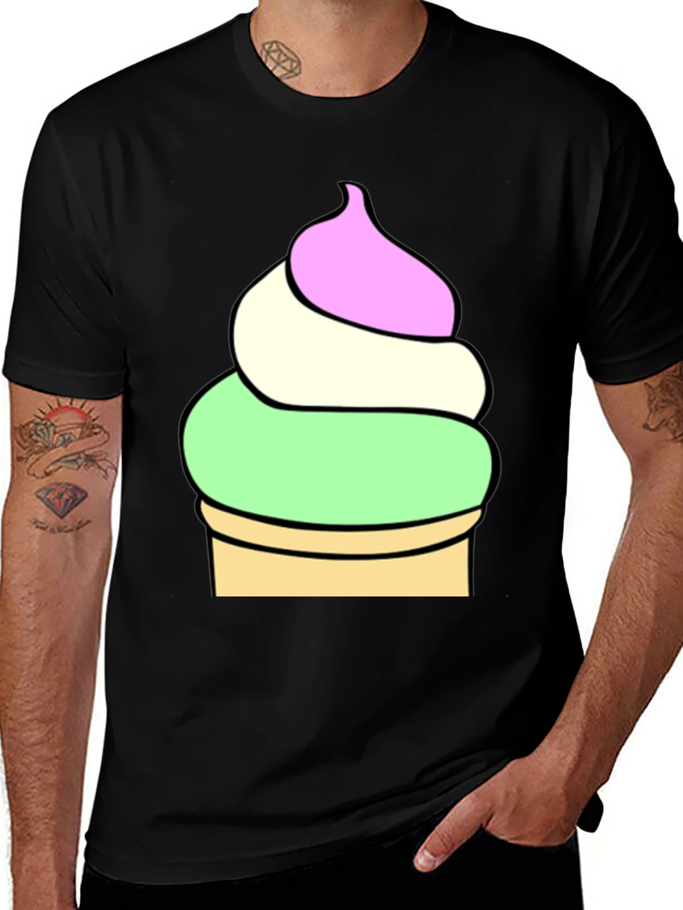 Variant 14 of Ice Cream Graphic Tee - Soft Cotton Blend - Black T-Shirt