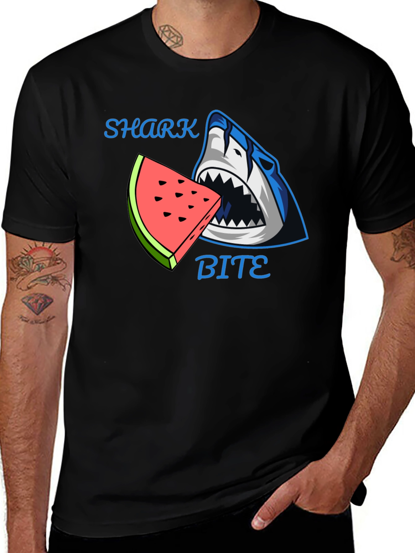 Variant 3 of Shark Bite Watermelon Graphic Tee - Unique Design