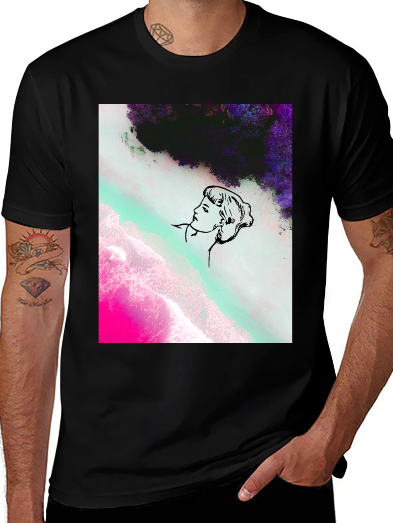 Variant 15 of Abstract Graphic Print Men's Black Tee