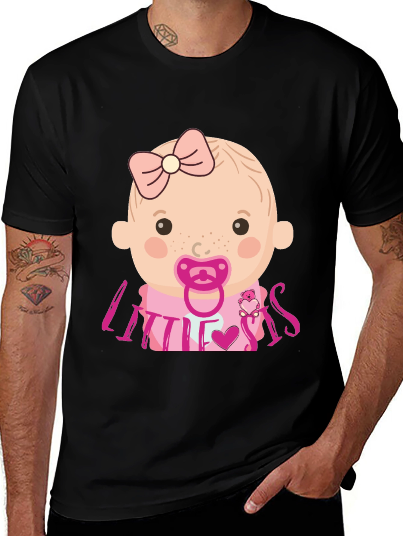 Variant 2 of Little Sis Baby Graphic T-Shirt - Black