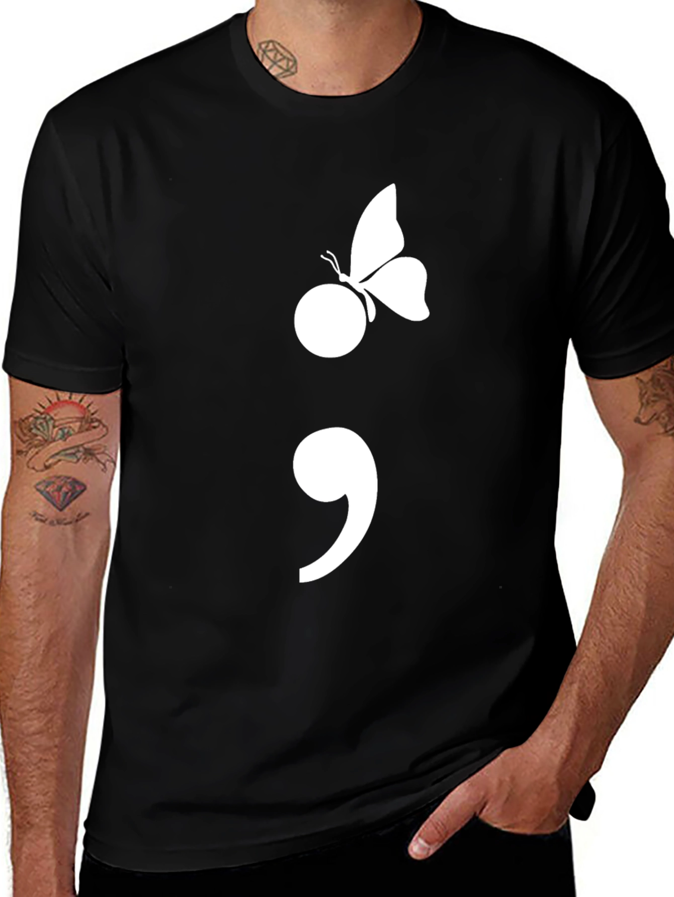 Variant 23 of Semicolon Butterfly Graphic Tee - Mental Health Awareness T-Shirt