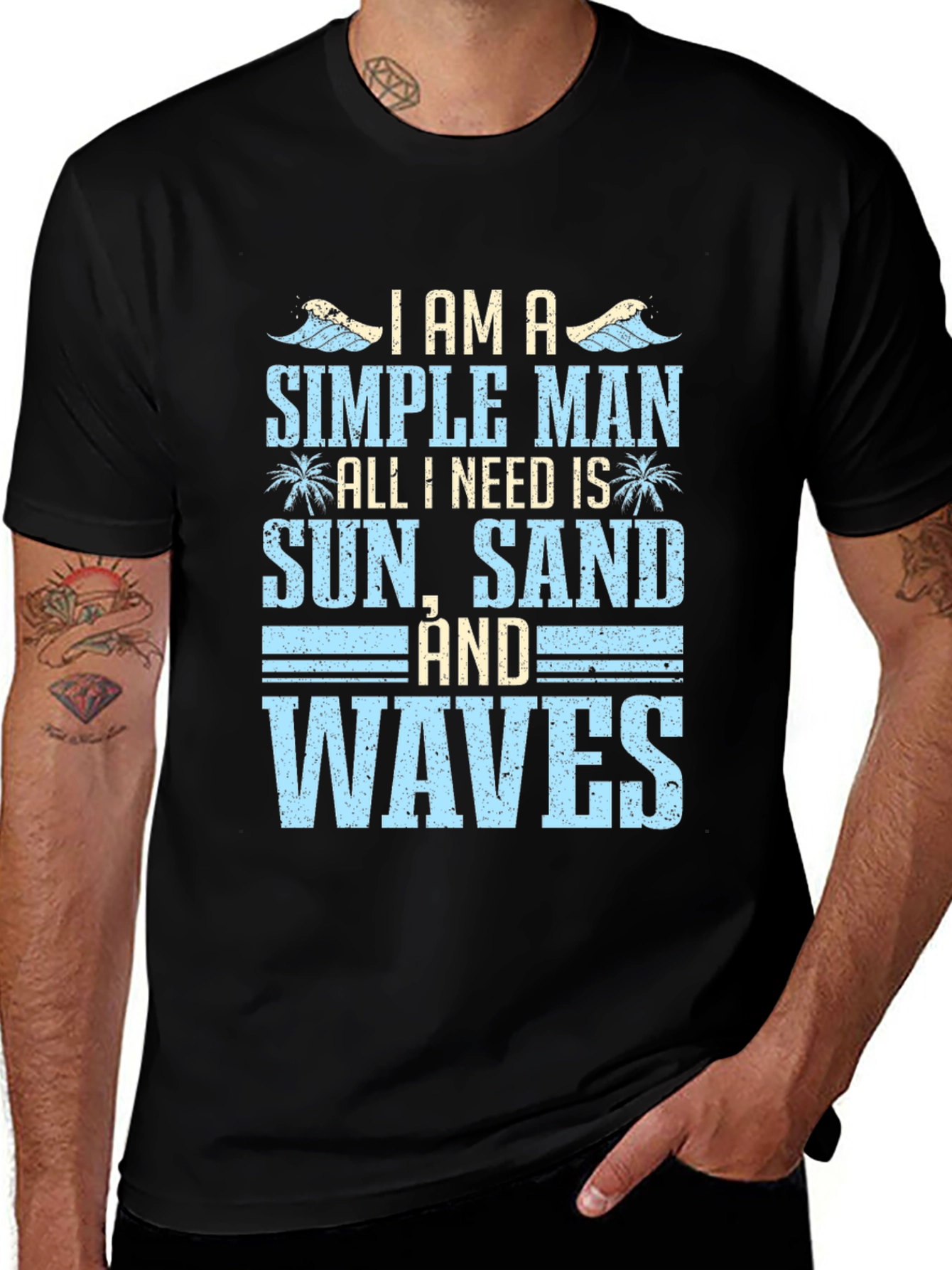 Variant 15 of Simple Man Beach T-Shirt: Sun, Sand & Waves