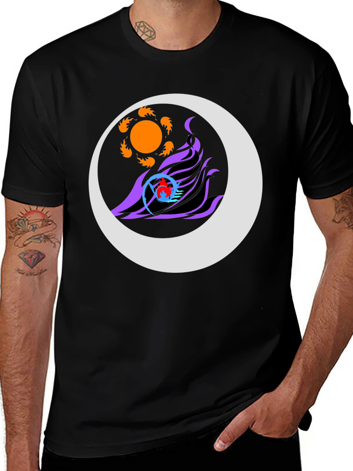Variant 6 of Abstract Sun & Moon Graphic Tee - Black