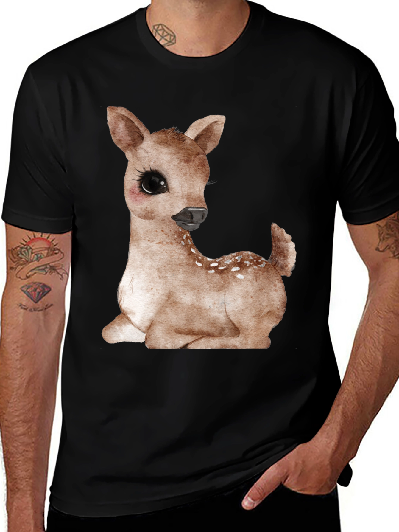 Variant 20 of Cute Deer Graphic Tee - Unisex Black T-Shirt