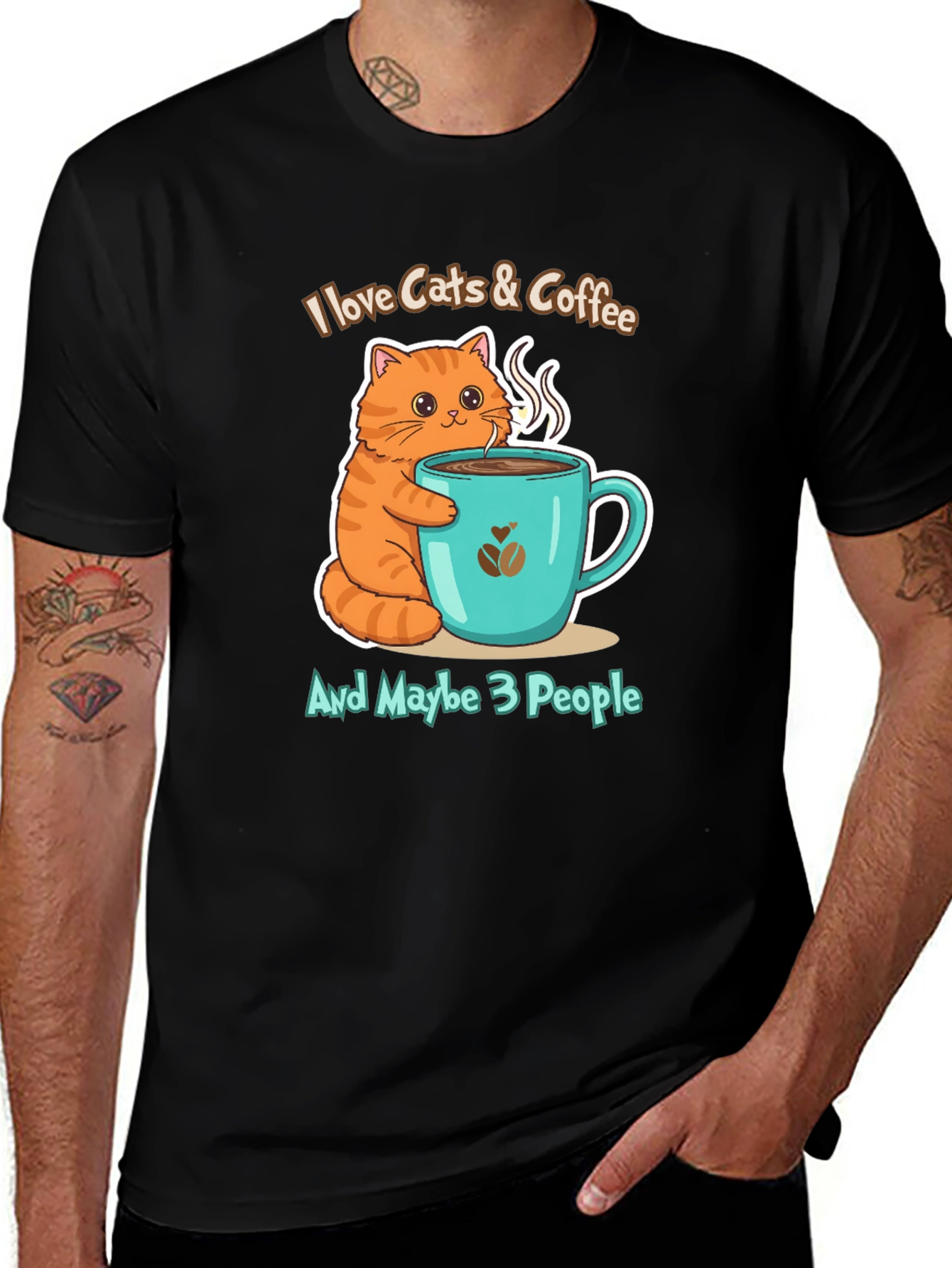 Black I Love Cats & Coffee T-Shirt main image