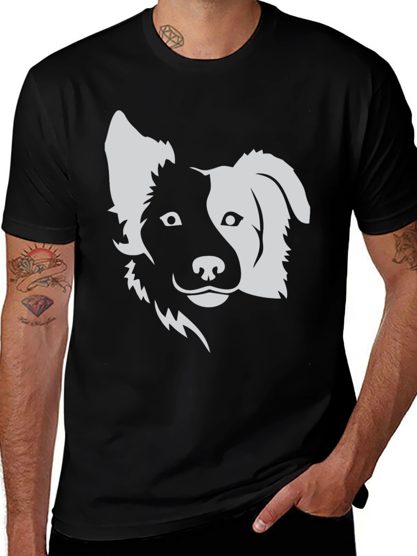 Variant 30 of Dog Graphic Tee - Black Cotton Blend T-Shirt