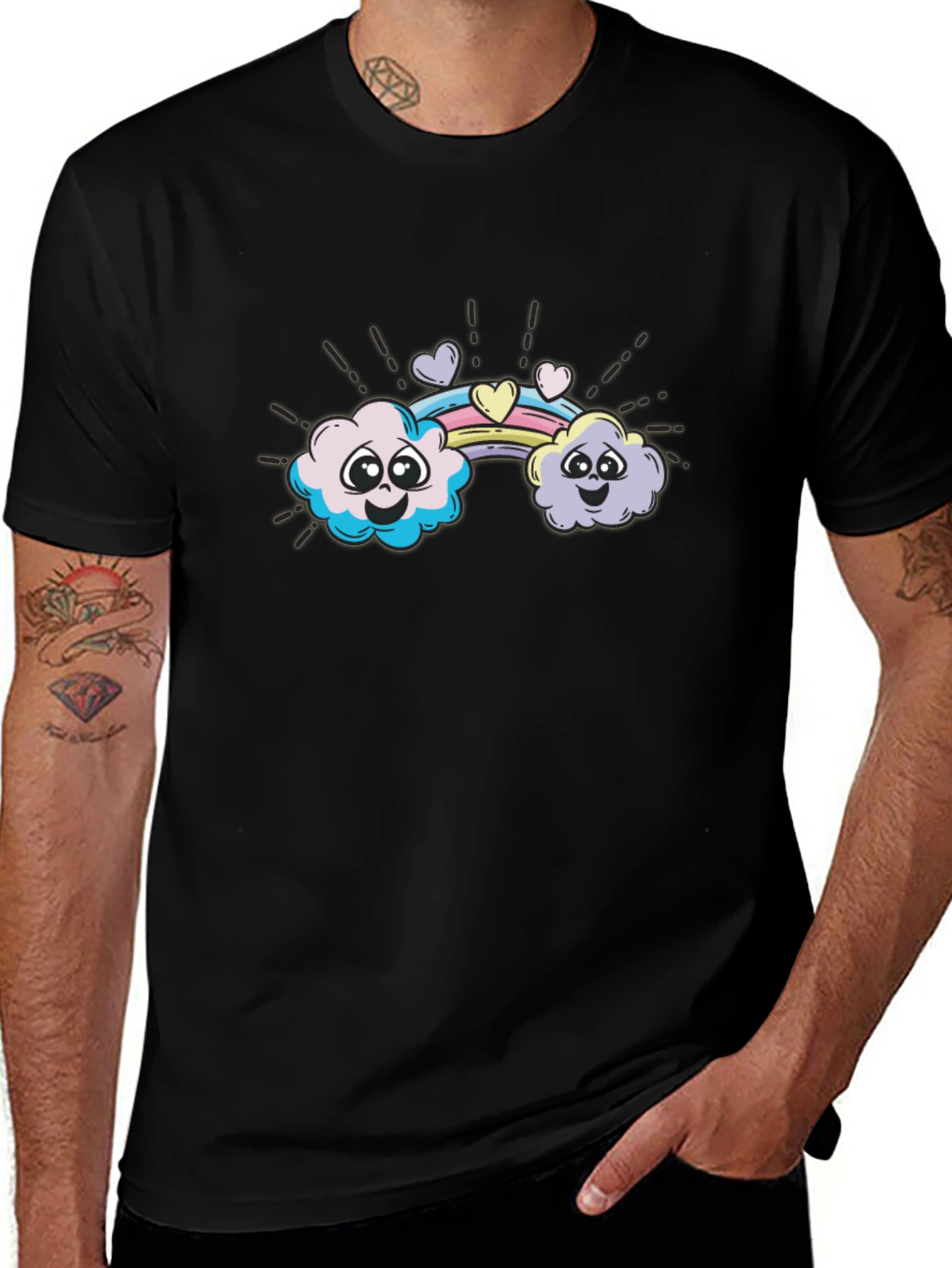Cute Cloud Rainbow Graphic Tee - Soft Cotton Comfort