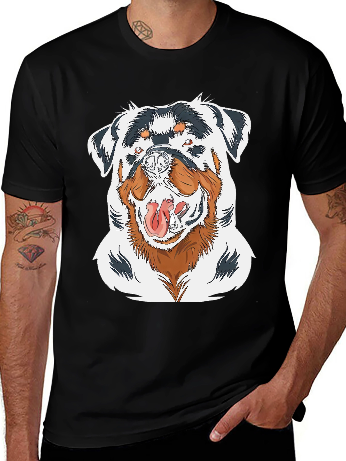 Rottweiler Graphic Print Black T-Shirt