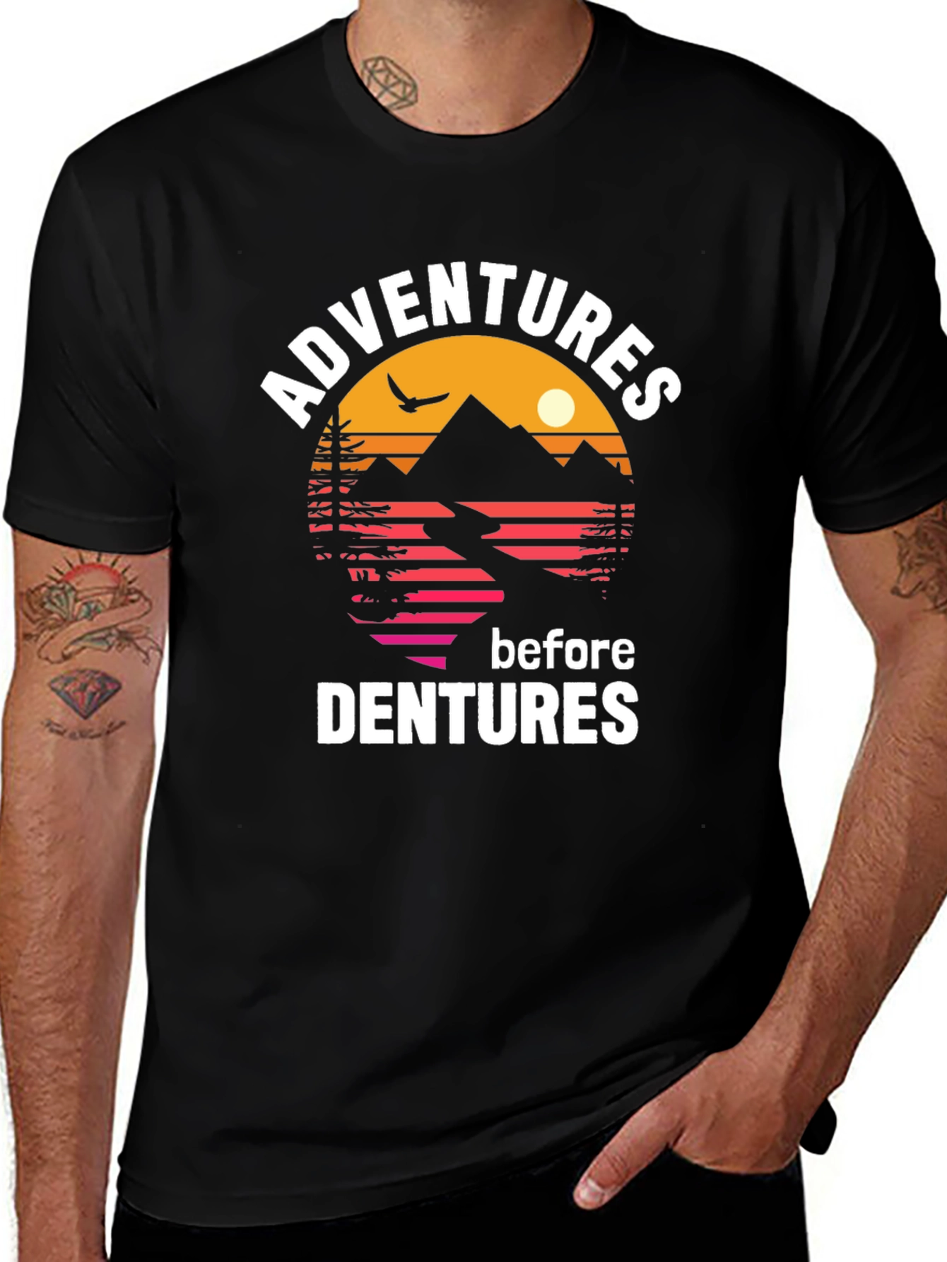 Variant 25 of Adventure Before Dentures Graphic Tee - Black Cotton T-Shirt