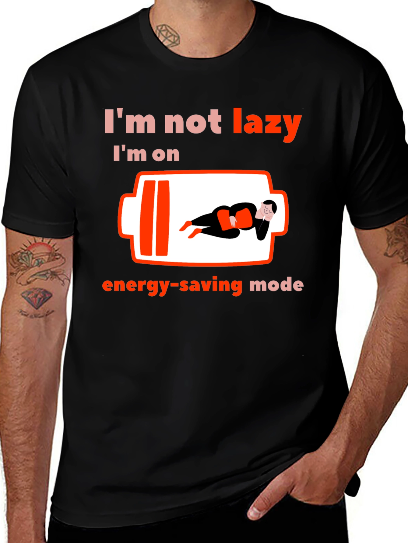 Variant 19 of Energy-Saving Mode Graphic T-Shirt - Funny Lazy Day Tee