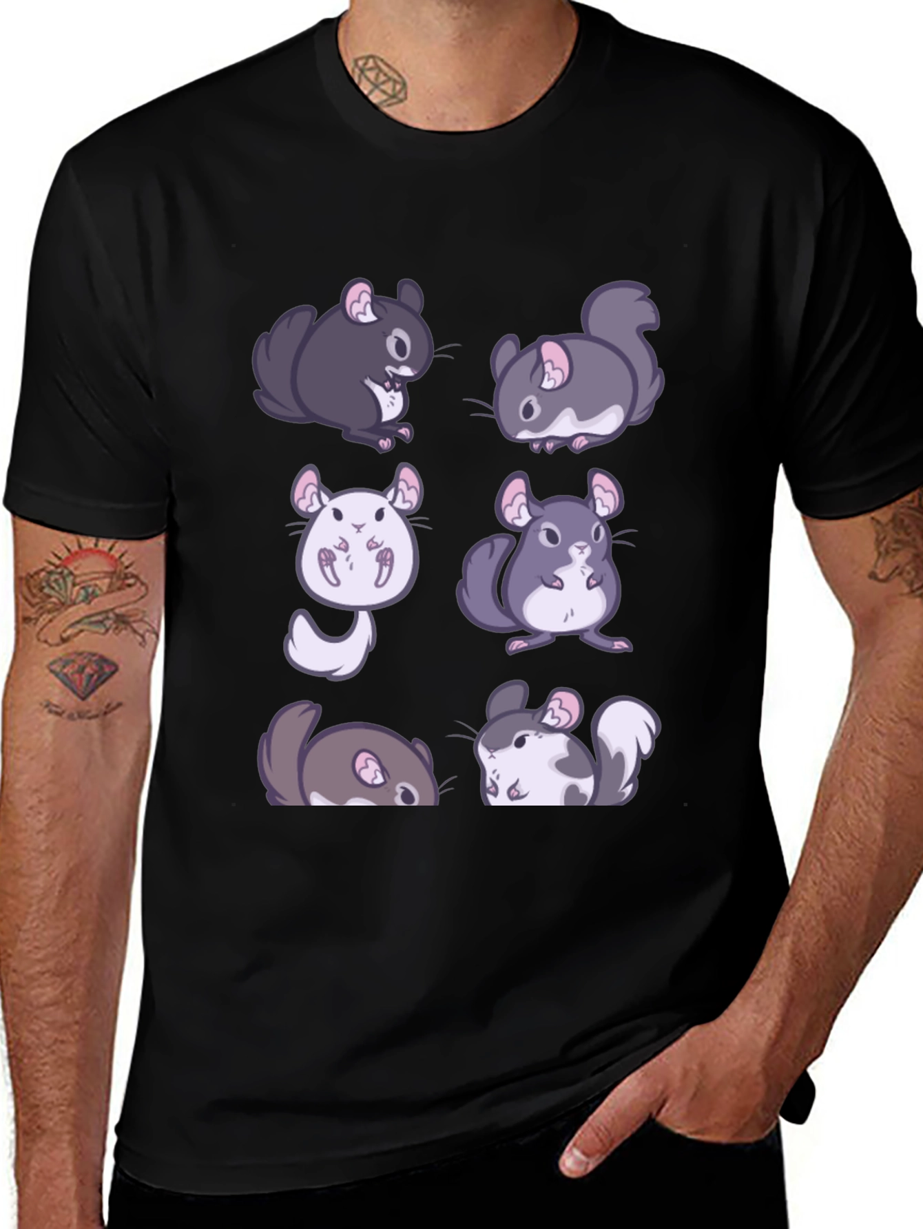 Variant 10 of Cute Chinchilla Graphic Print Black T-Shirt