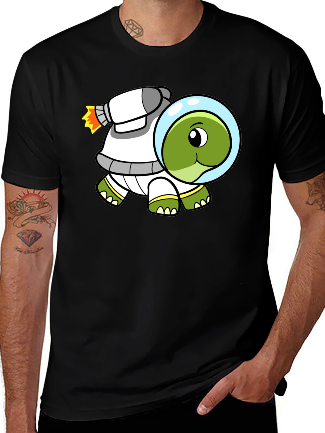Variant 20 of Space Turtle T-Shirt - Black Cotton Crew Neck