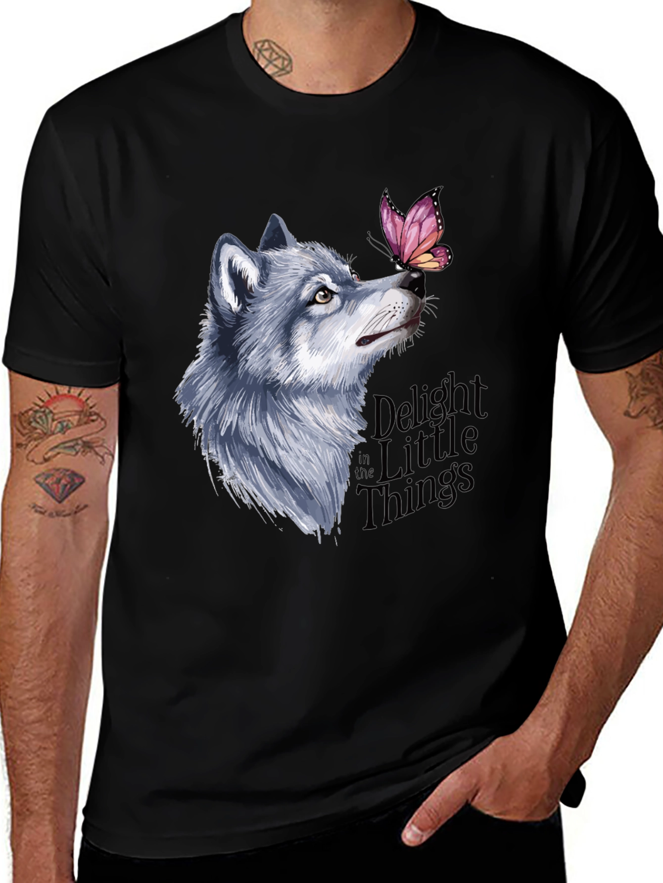 Variant 5 of Wolf & Butterfly Graphic Tee - Delight in Little Things