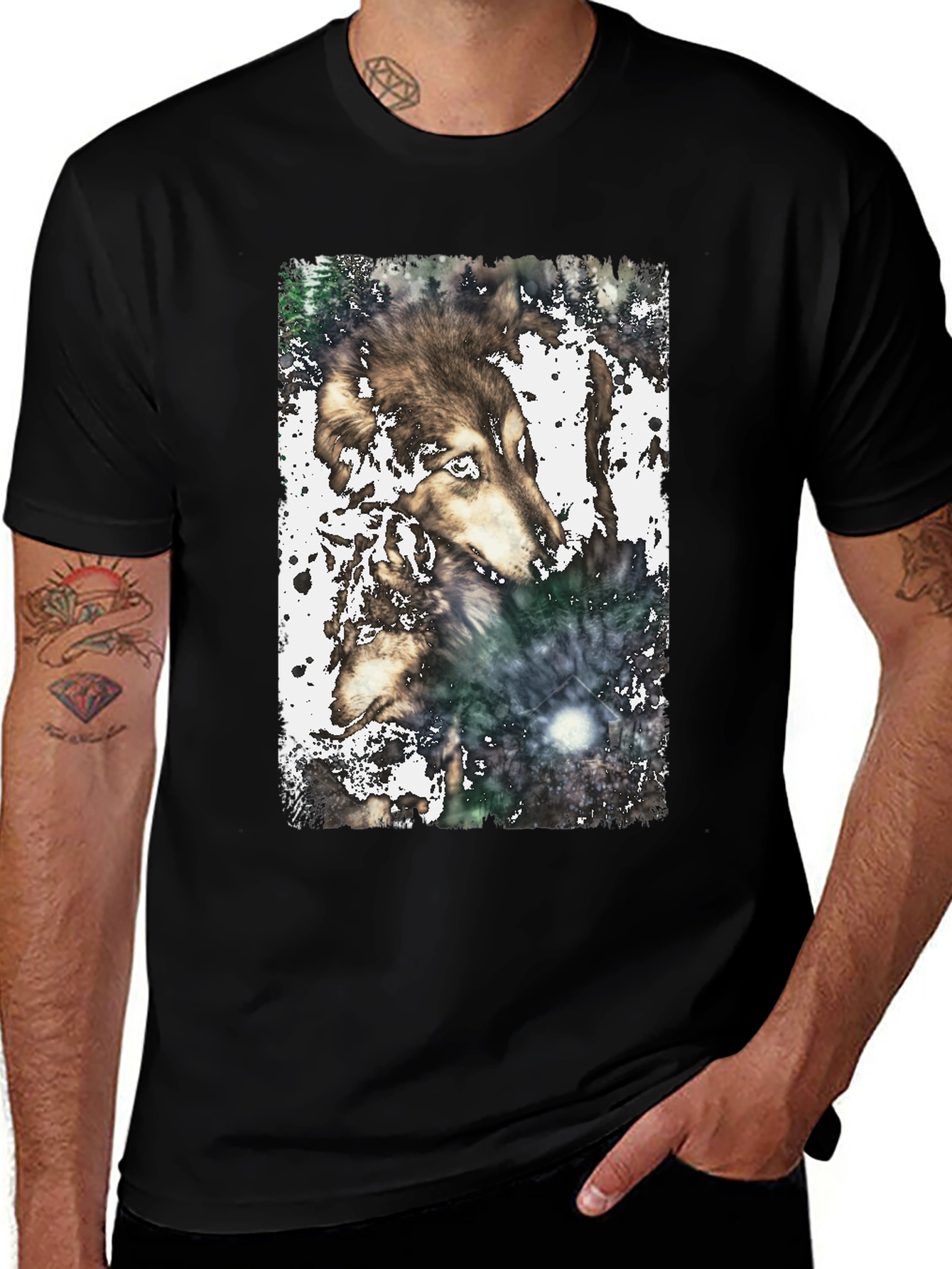 Variant 20 of Wolf Graphic Print Black T-Shirt