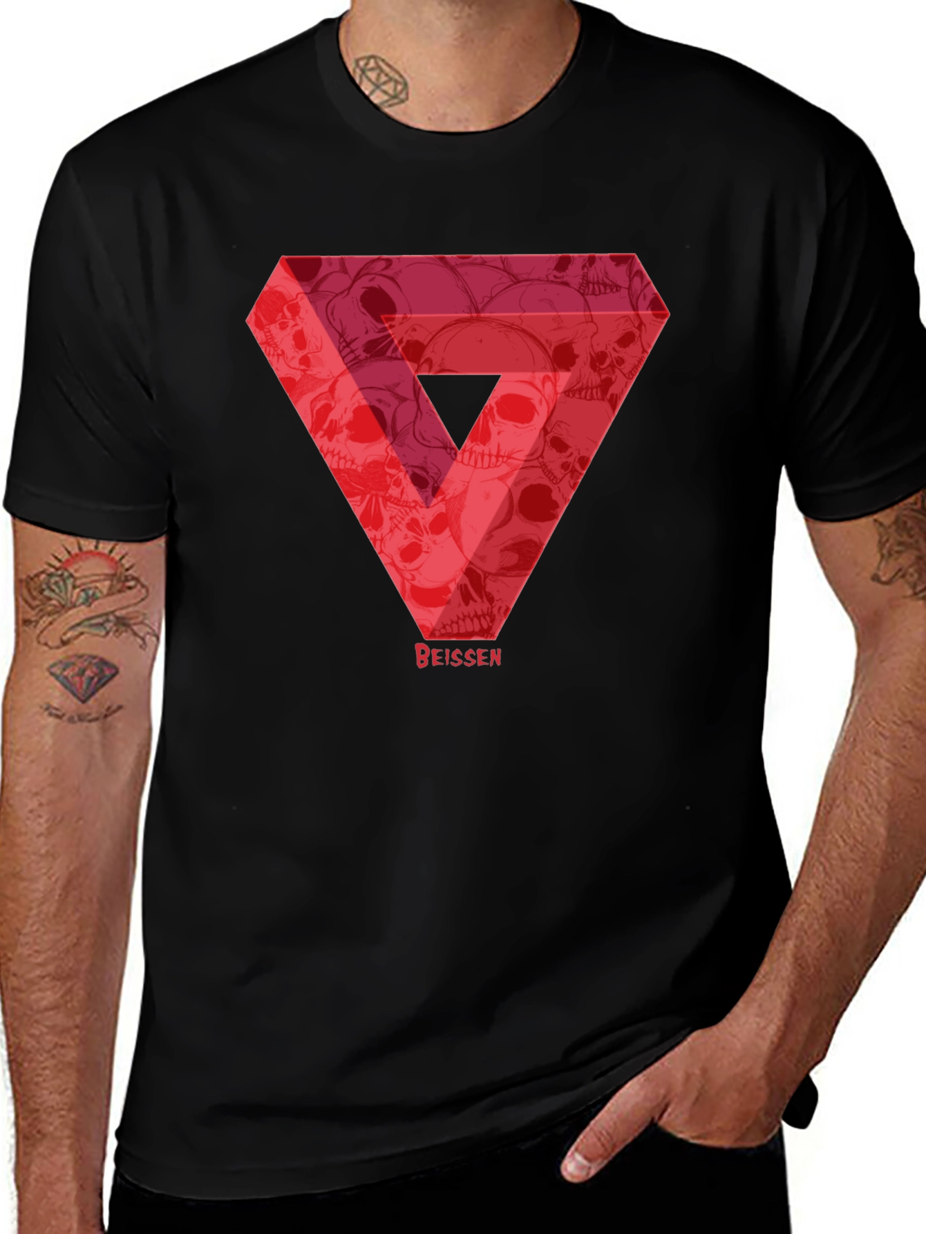 Variant 17 of Skull Triangle Graphic Tee - Men's Black T-Shirt