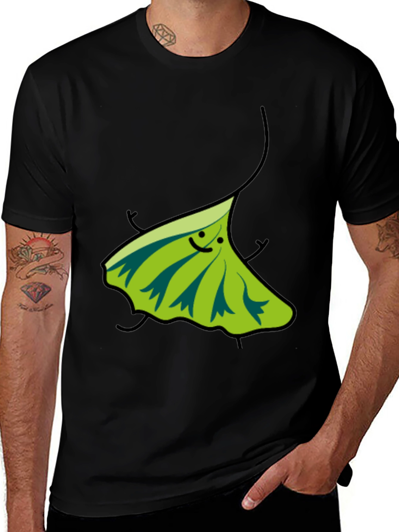 Variant 13 of Funky Leaf Graphic Black T-Shirt