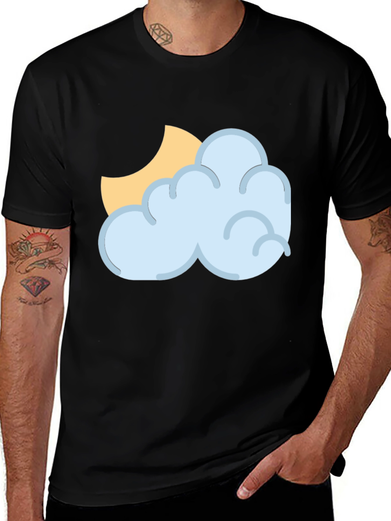 Variant 18 of Cloud & Moon Graphic Tee - Black Casual T-Shirt
