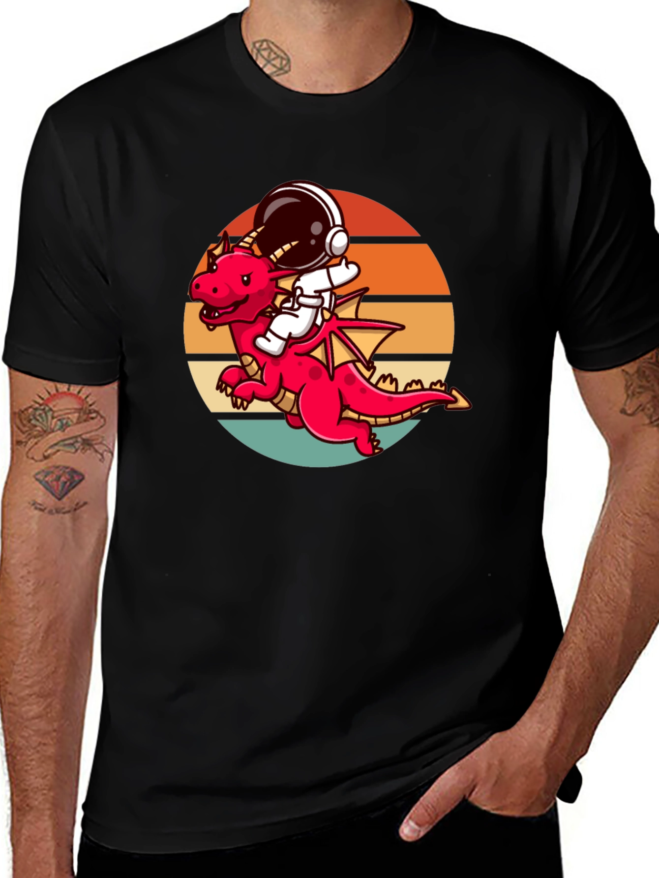 Variant 6 of Astronaut Dragon Graphic Tee - Unique Design, Black Shirt