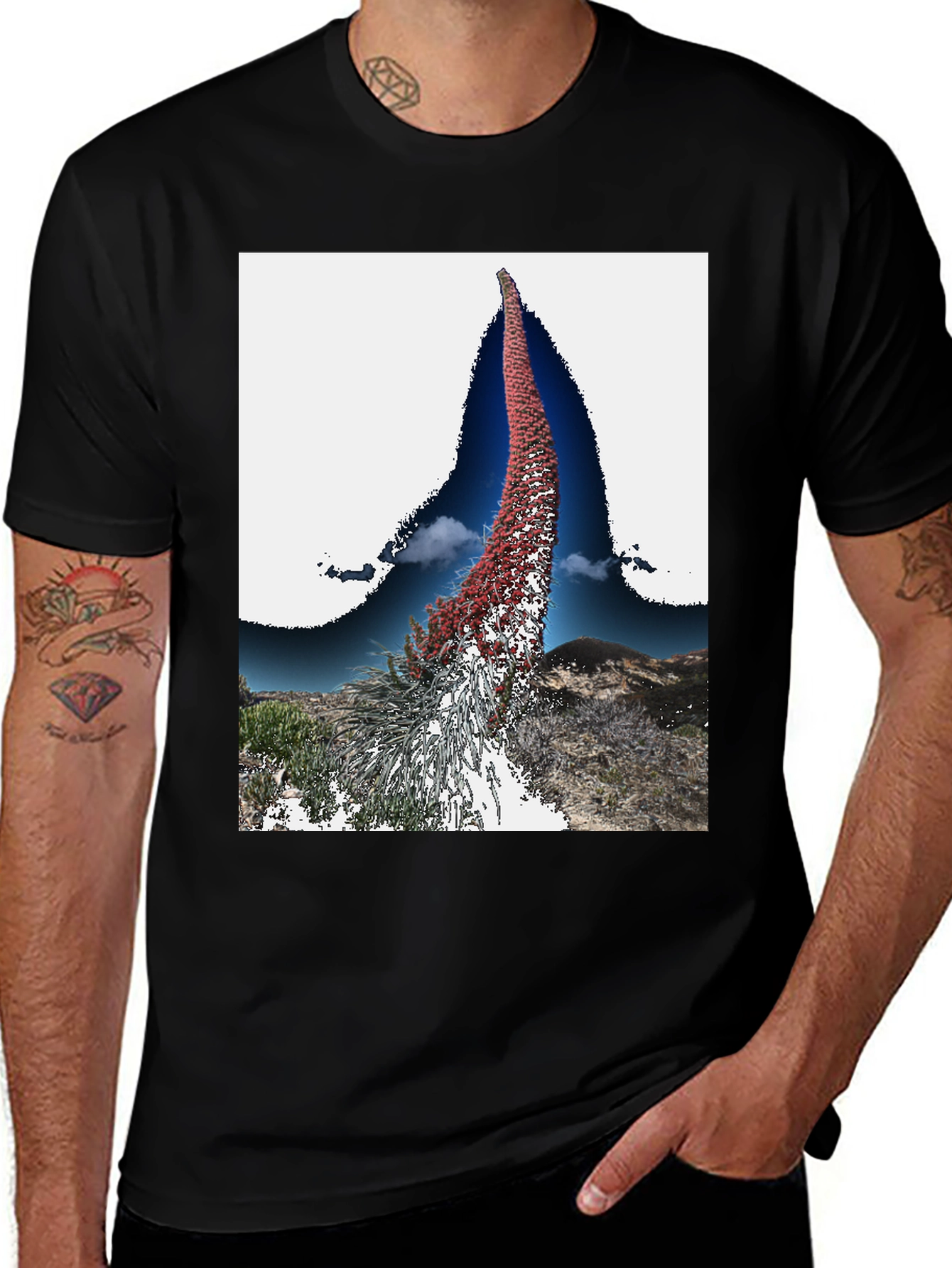 Black Unique Floral Graphic Tee main image