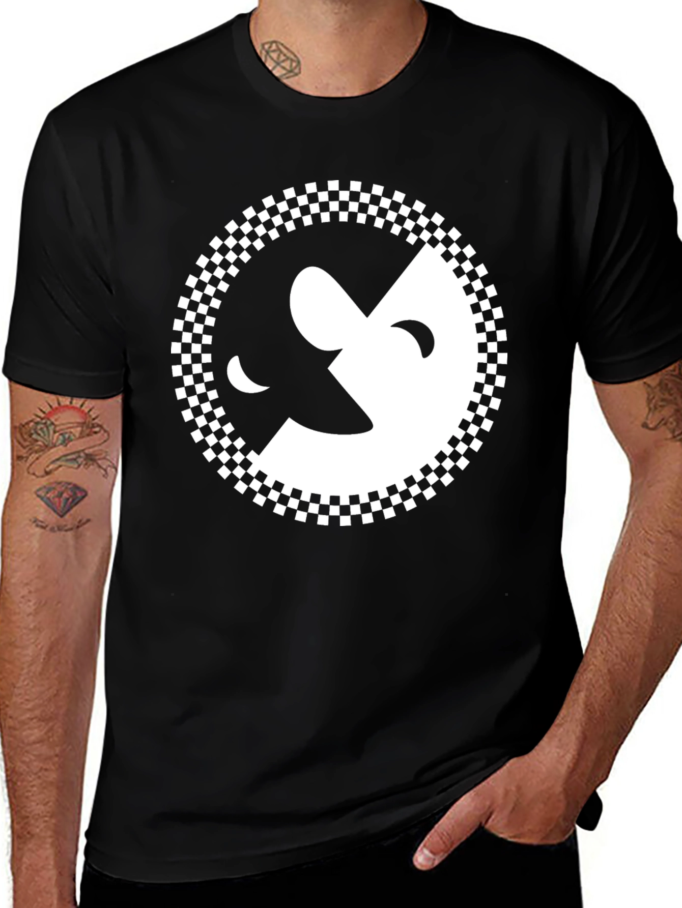 Variant 25 of Yin Yang Checkerboard T-Shirt - Black