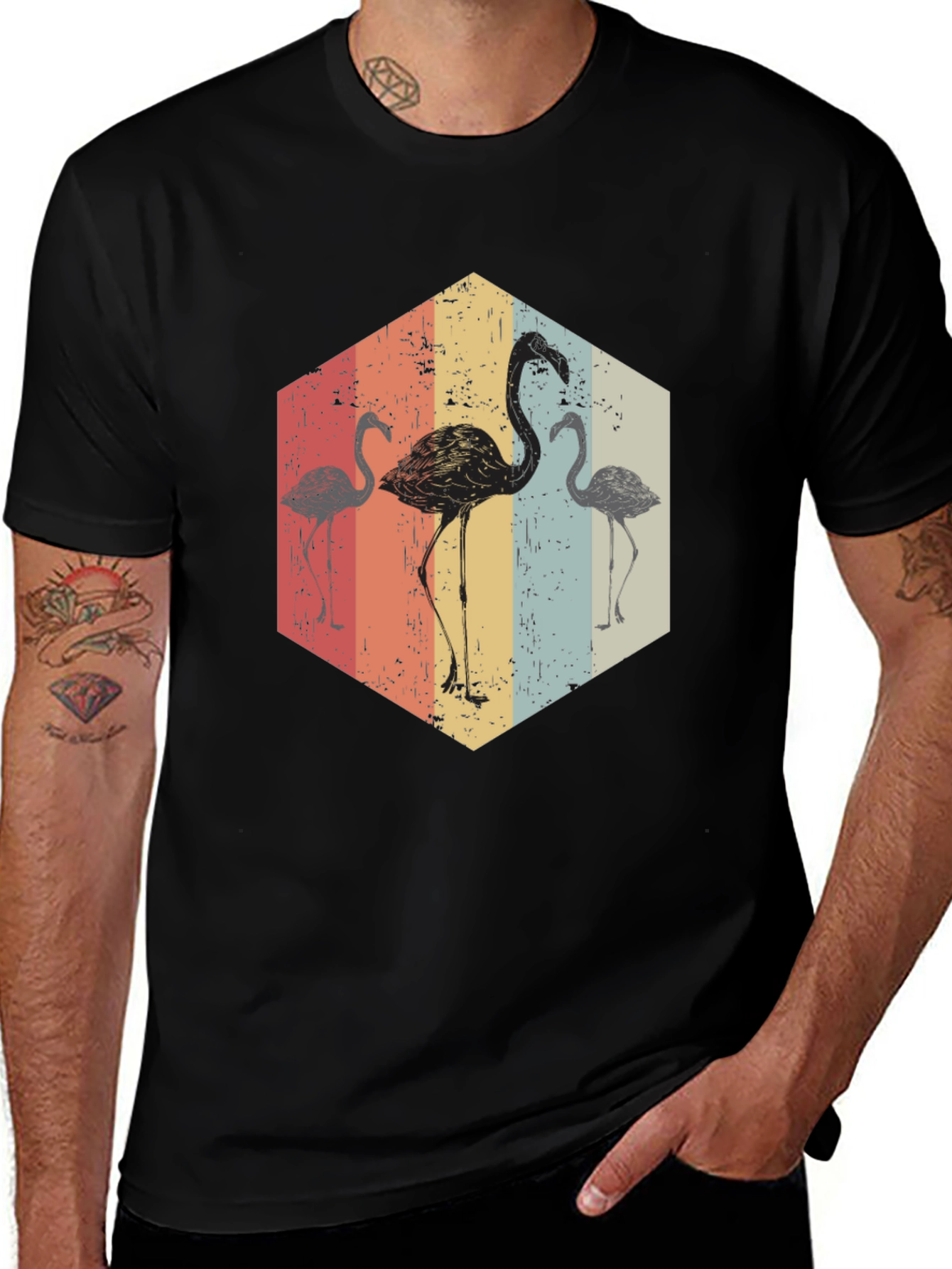 Black Retro Flamingo Graphic Tee main image