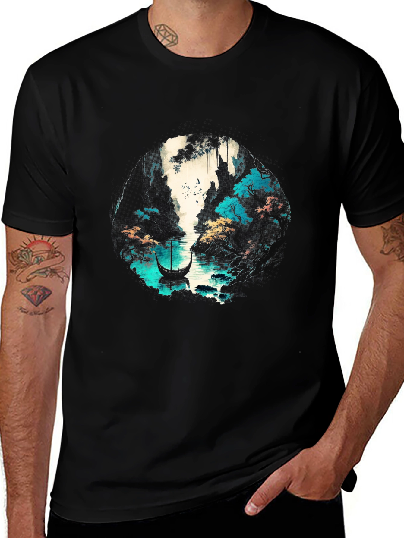 Variant 2 of Nature Graphic T-Shirt - Boat & Water Design
