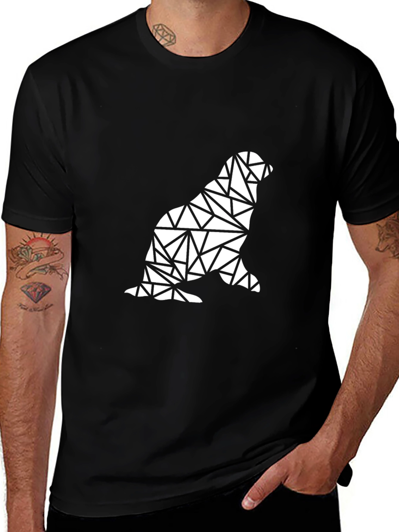 Variant 9 of Geometric Seal Graphic Tee - Black Cotton Blend