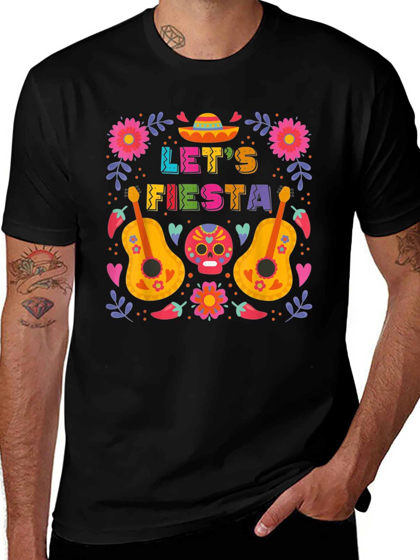 Variant 20 of Let's Fiesta T-Shirt - Black Crew Neck Tee