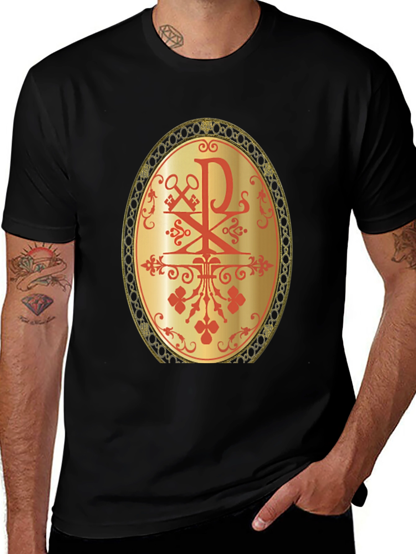 Religious Chi Rho Graphic Tee - Black