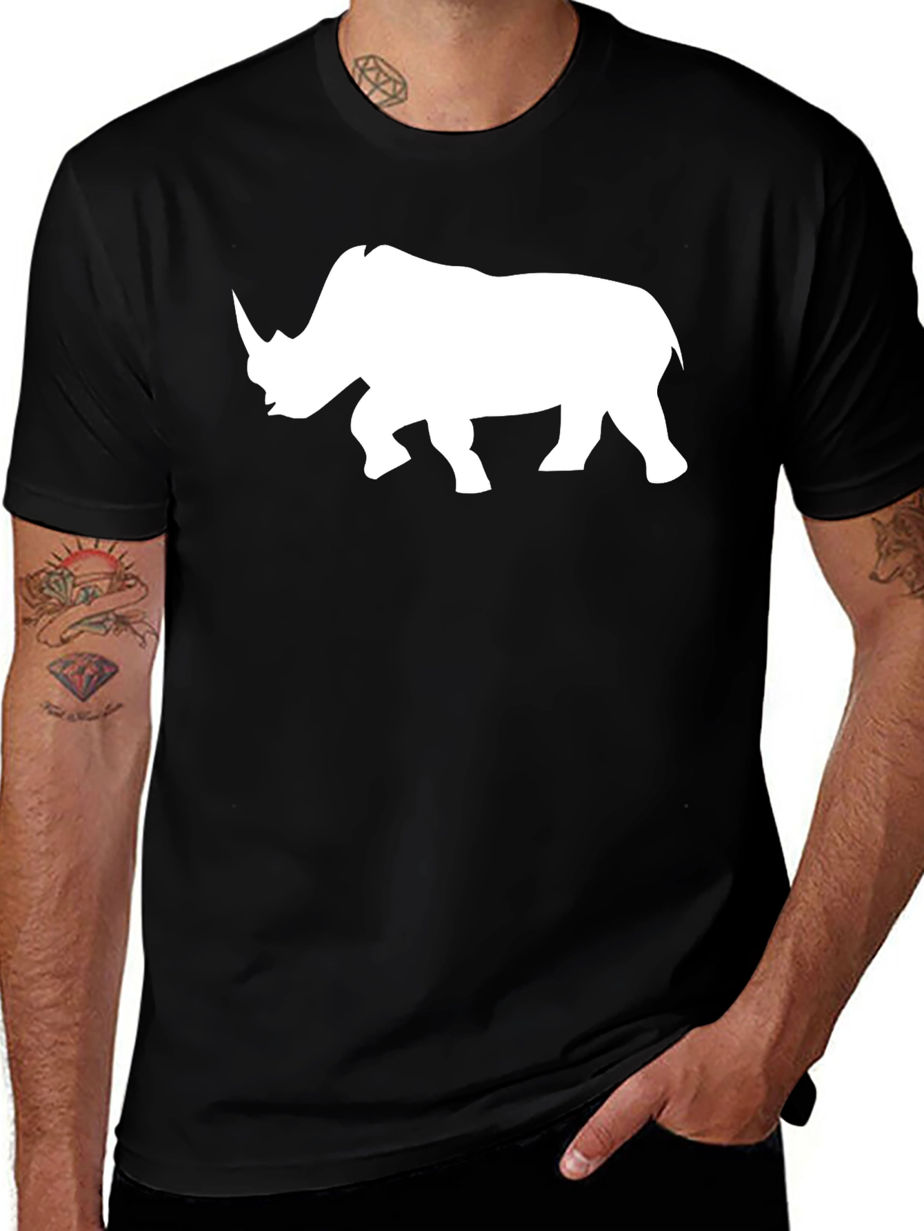 Variant 27 of Rhino Silhouette Black T-Shirt - Animal Graphic Tee