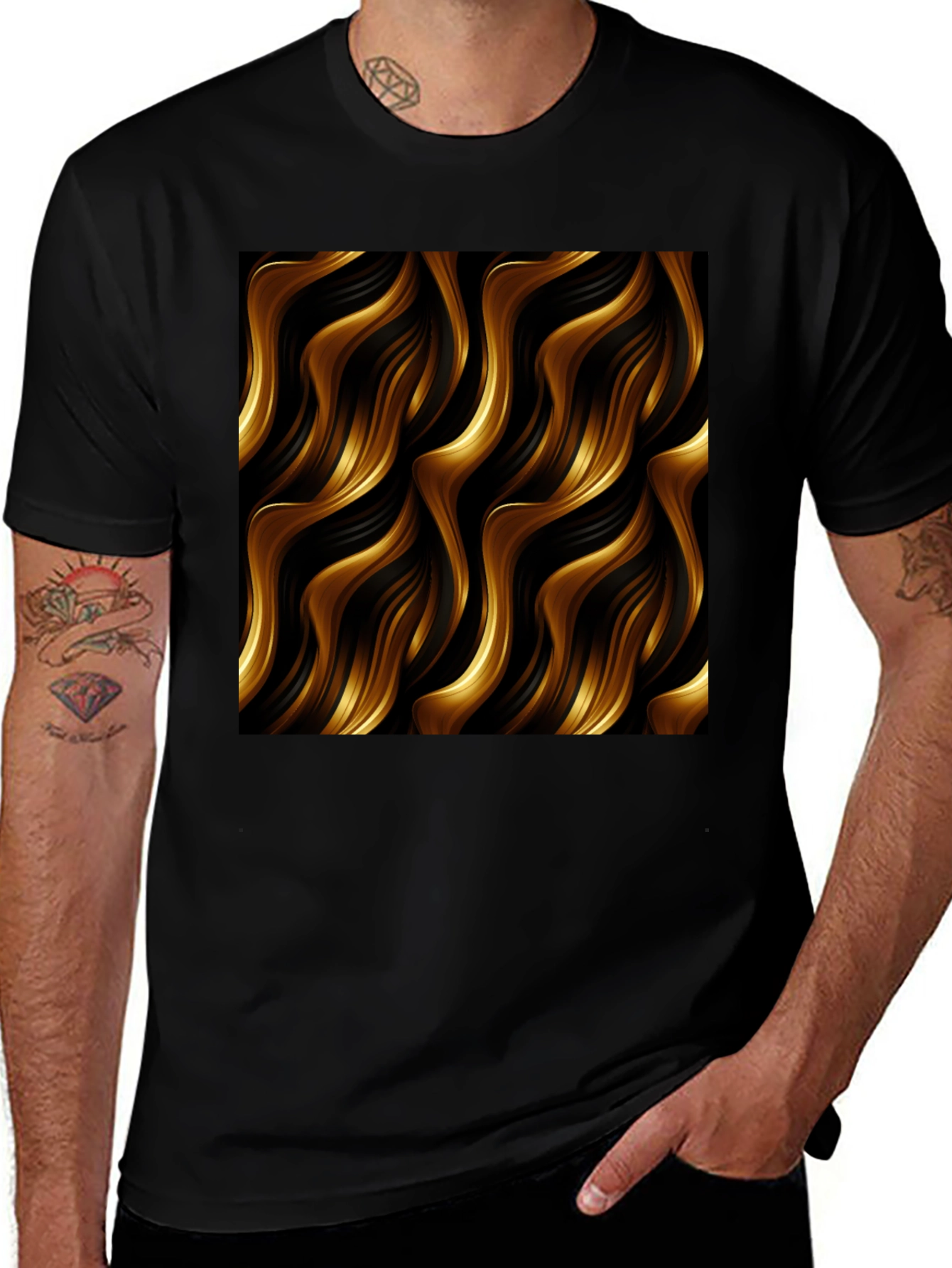 Variant 7 of Stylish Black Tee with Abstract Gold Wave Design