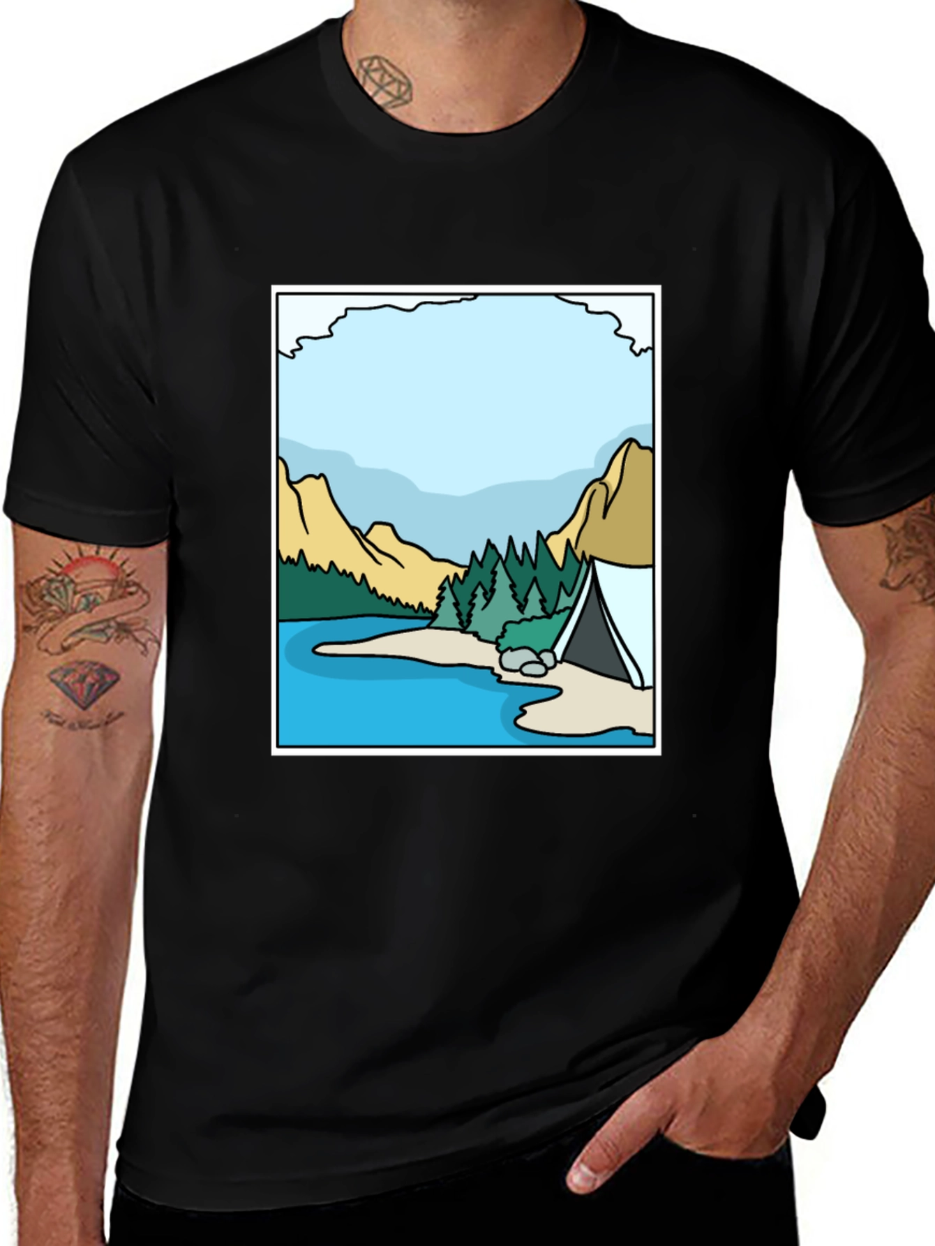 Variant 21 of Camping Lake Graphic Tee - Black