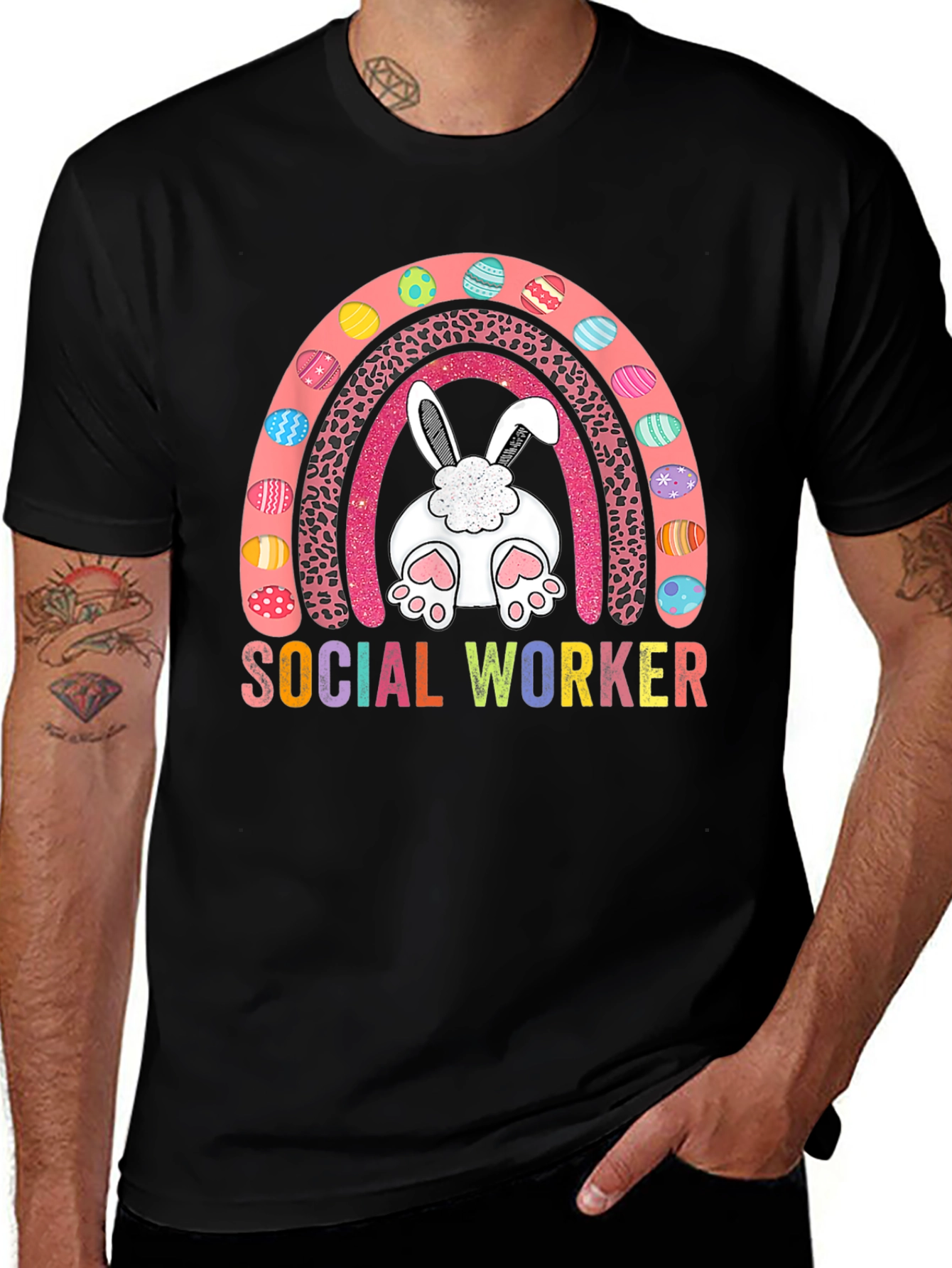 Social Worker Easter Bunny Rainbow T-Shirt