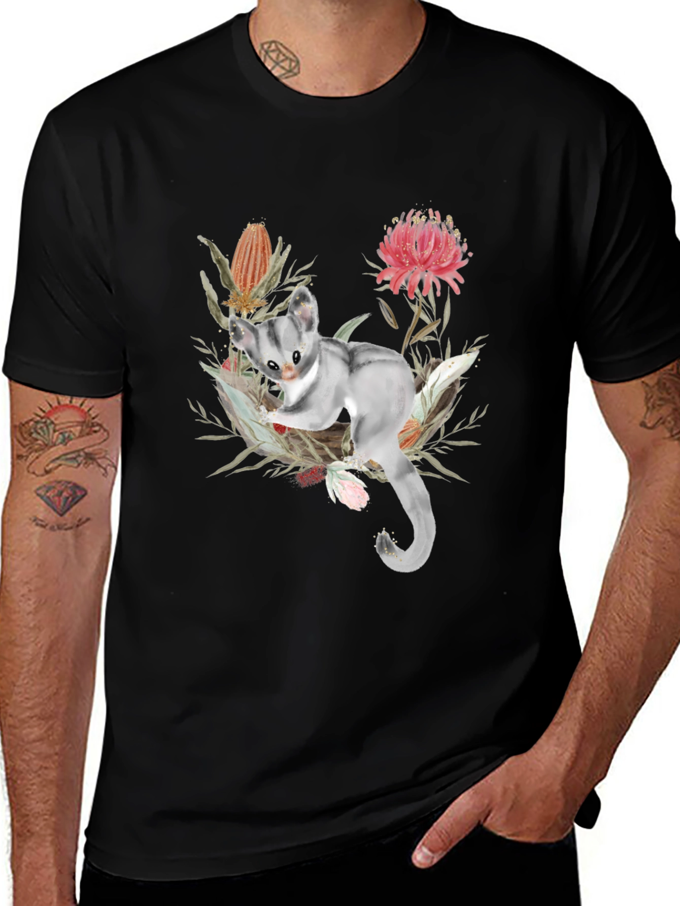 Variant 11 of Sugar Glider Floral T-Shirt - Unique Design