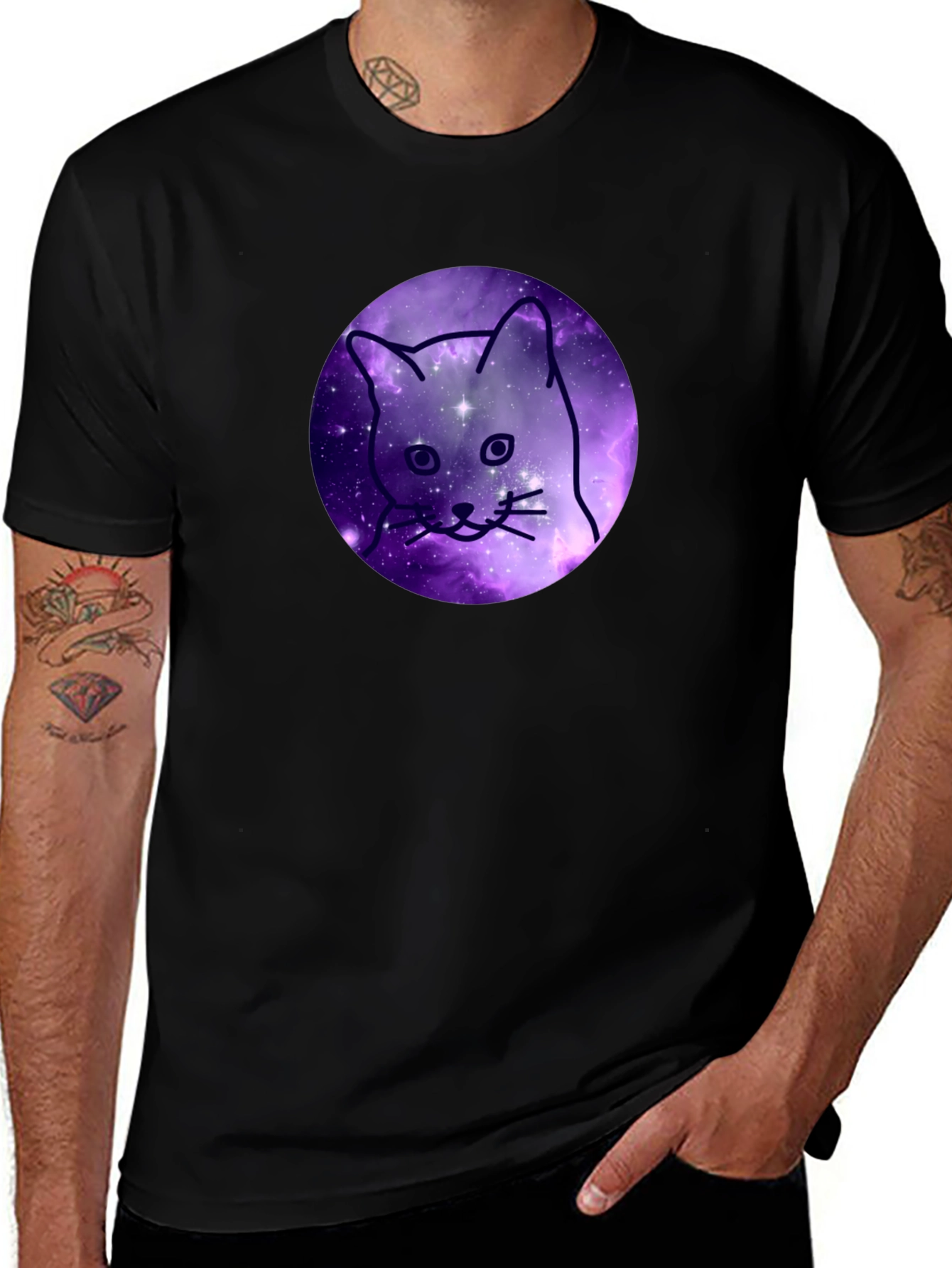 Variant 23 of Galaxy Cat Graphic T-Shirt - Black
