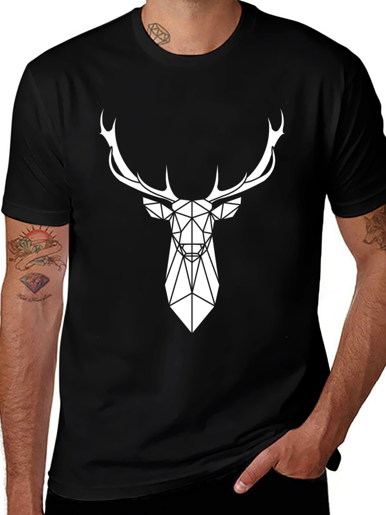 Variant 17 of Geometric Deer Graphic Tee - Modern Black T-Shirt