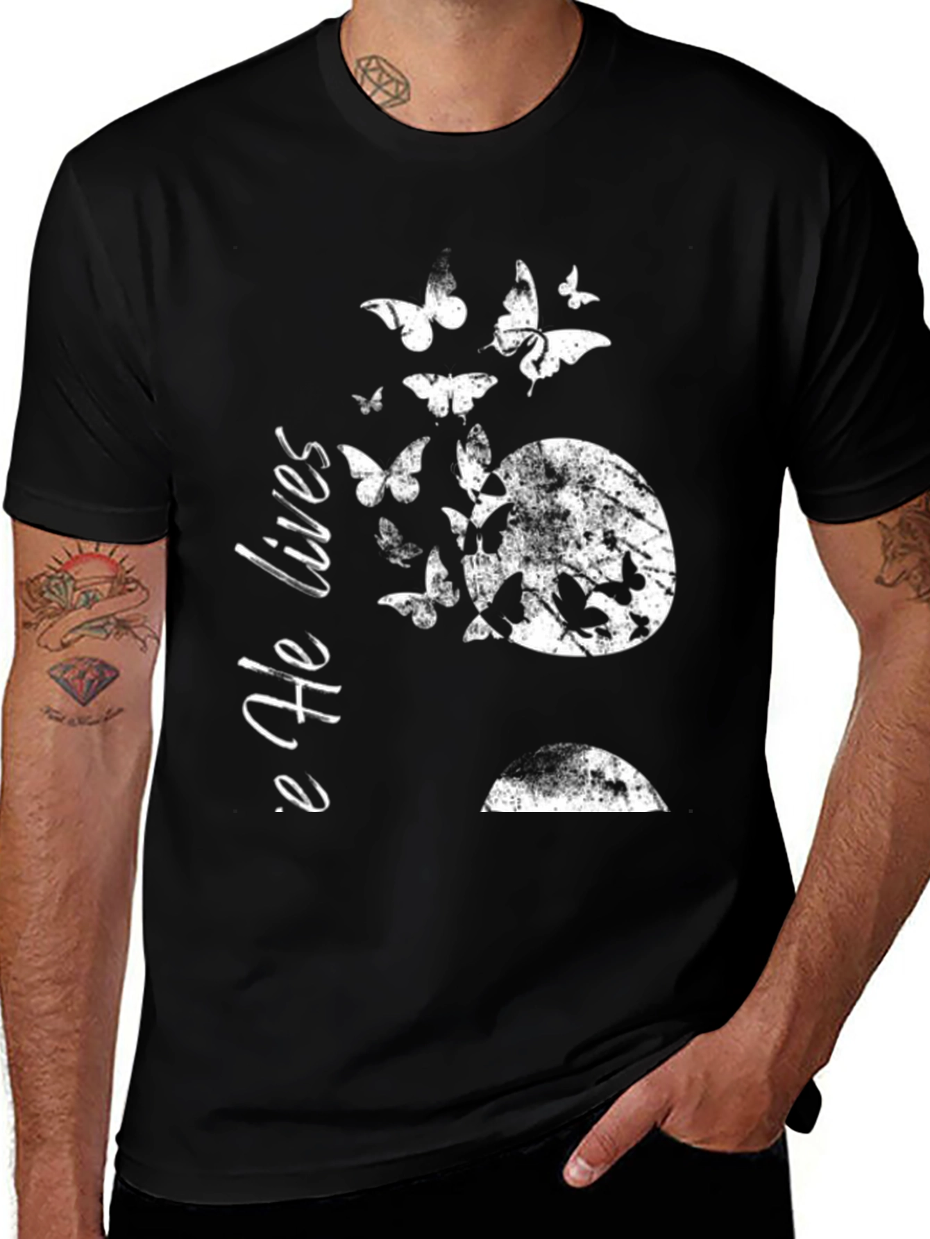 He Lives Butterfly Graphic Tee - Black