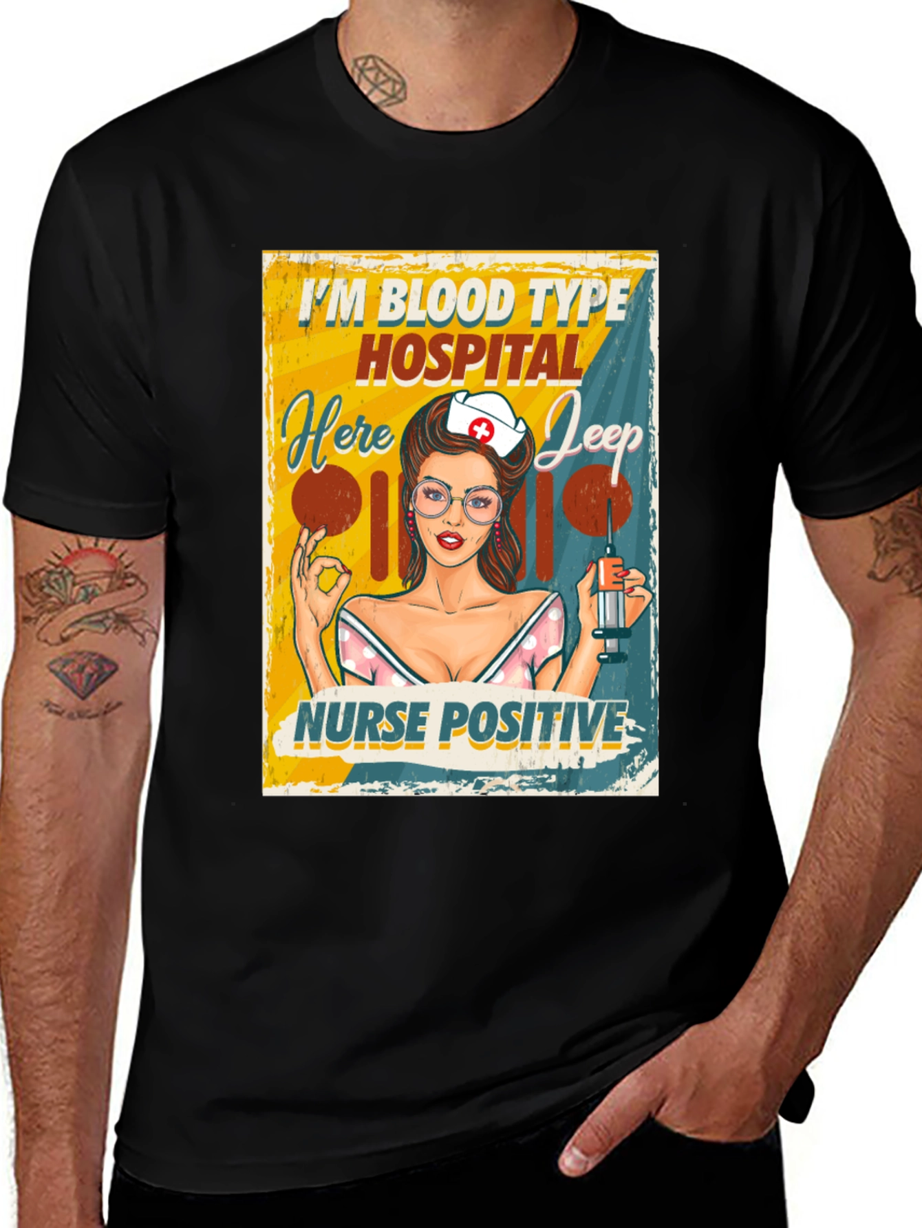 Variant 9 of Nurse Positive T-Shirt - Blood Type Hospital Jeep