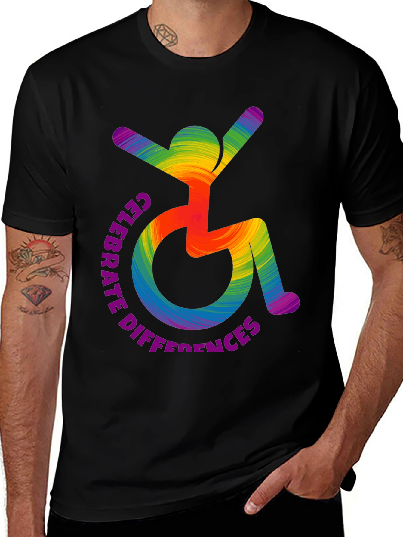 Variant 2 of Celebrate Differences Rainbow Wheelchair T-Shirt