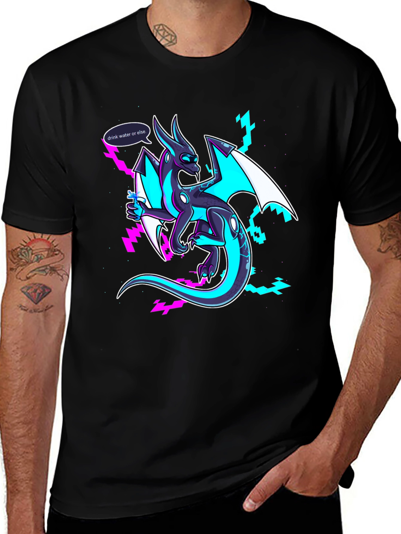 Variant 27 of Drink Water Dragon Graphic Tee - Black T-Shirt