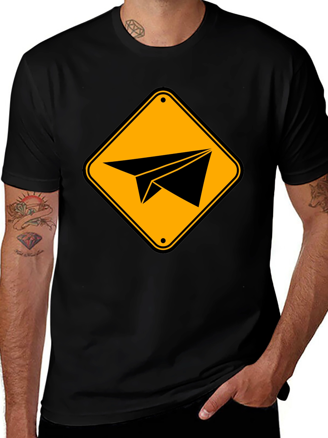 Variant 26 of Paper Airplane Sign Graphic T-Shirt - Black