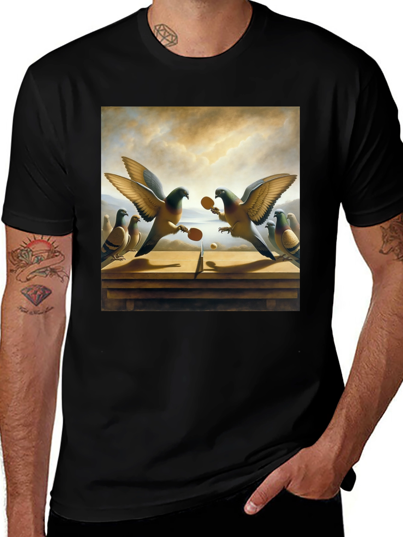 Variant 6 of Pigeon Ping Pong Graphic Tee - Unique Bird Art