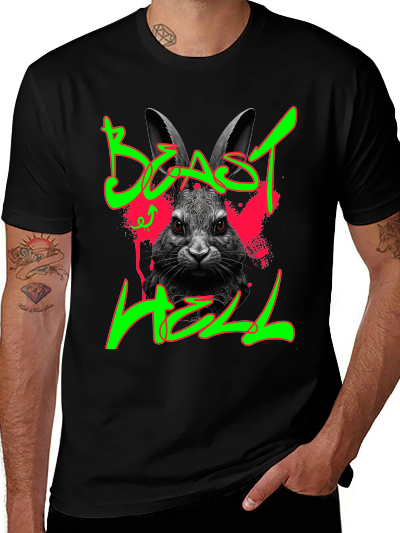 Beast Hell Rabbit Graphic Black T-Shirt