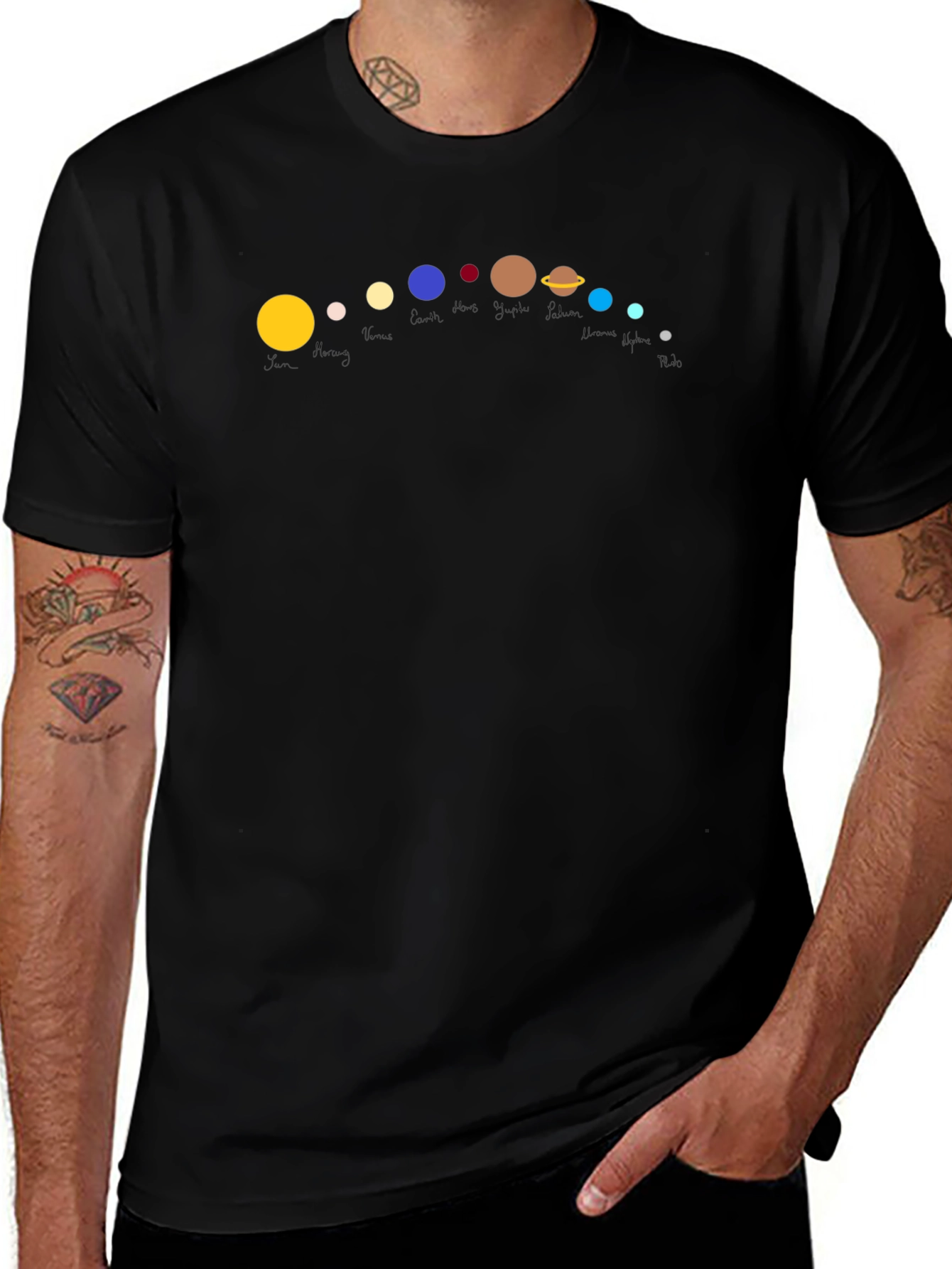 Variant 3 of Solar System Planets Graphic Black T-Shirt