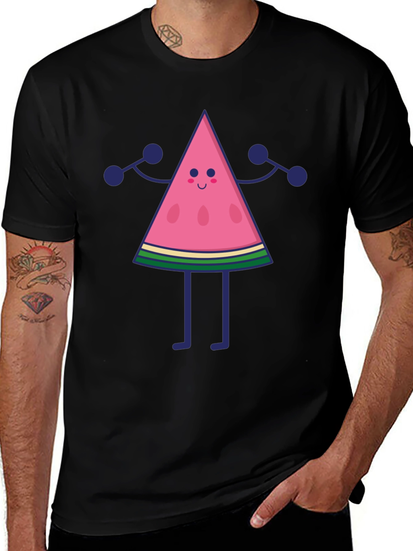 Variant 10 of Funny Watermelon Character Black T-Shirt